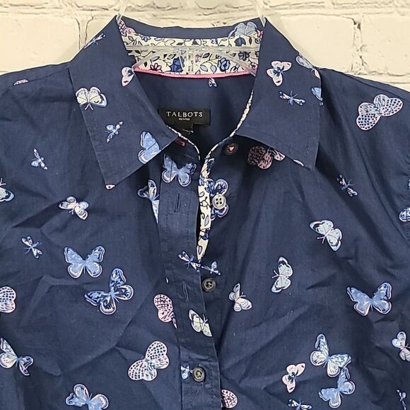 Talbots Petites Classic Casual Shirt Tossed Butterfly Button Down Long Sleeve - Picture 3 of 12